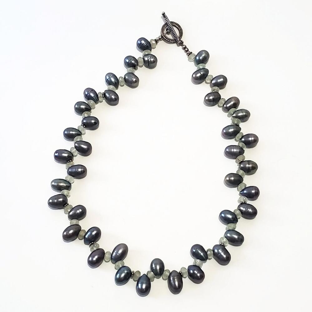 Gray Potato Freshwater Pearl Sterling Silver Toggle Clasp Necklace Boho 18 in.